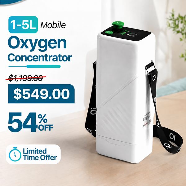 1–5L/Min Smart Portable Oxygen Concentrator | Up to 95% Purity | Up to 12-Hr Battery | Quiet ≤49dB | Only 3.5 lbs | Free US Shipping