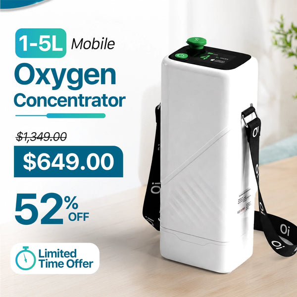 Rechargeable 1-5L Portable Oxygen Concentrator | 95% Oxygen Purity | 6400mAh Li-ion Battery | Free Shipping