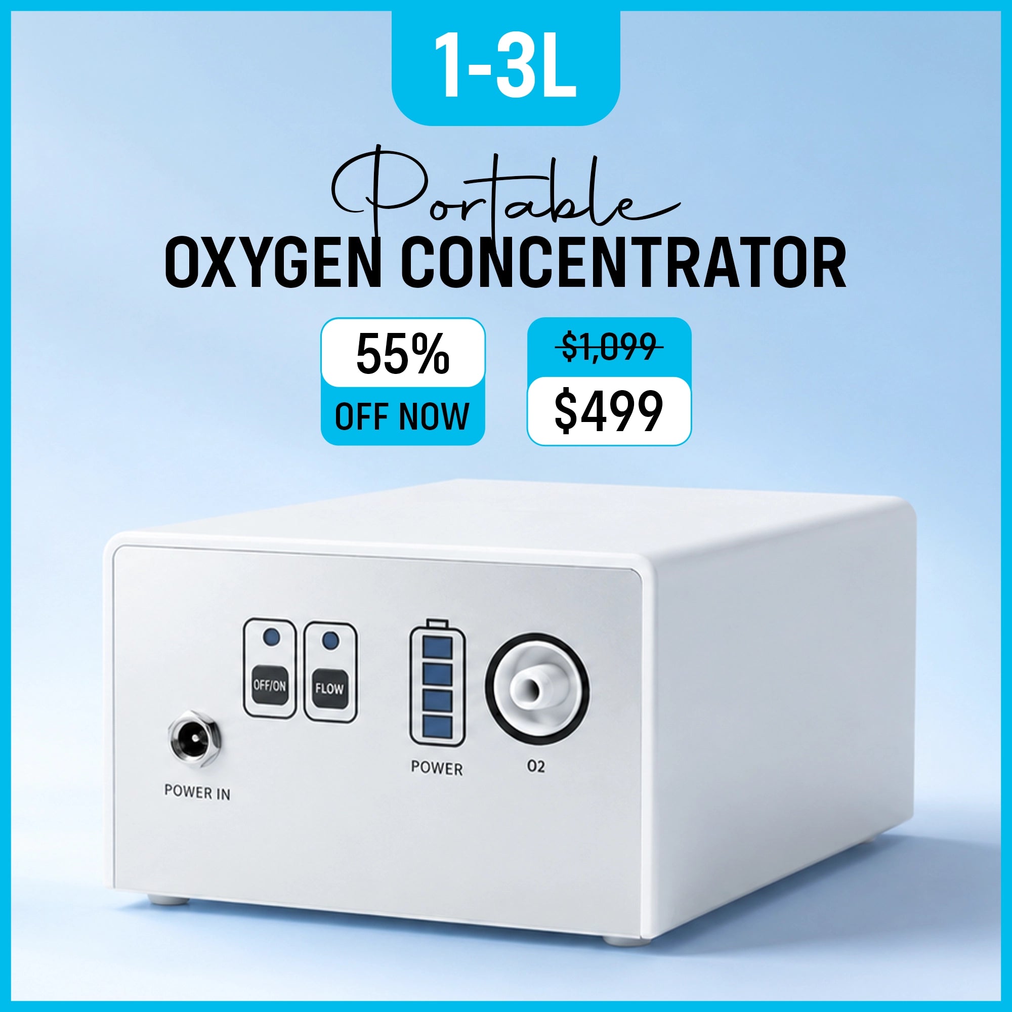 1–3L/Min Portable Oxygen Concentrator | 1.1lb Lightweight Design | Free Carry Bag