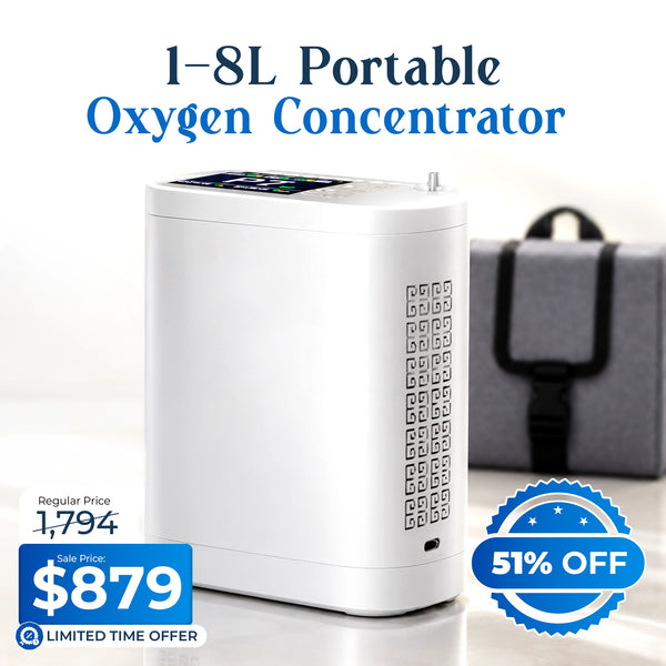 1–8L Portable Oxygen Concentrator for Home & Travel | Pulse + Constant + Continuous Flow | ≥90% O₂ Purity | Up to 24-Hours Battery Life