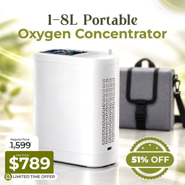 1–8L Portable Oxygen Concentrator for Home & Travel | Pulse + Constant + Continuous Flow | ≥90% O₂ Purity | Up to 24-Hours Battery Life