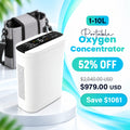 1-10L Portable Oxygen Concentrator for Home, Car & Travel | 90% ±6% O₂ Purity | Up to 12-Hour Battery Life