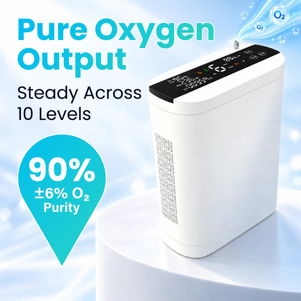 1-10L Portable Oxygen Concentrator for Home, Car & Travel | 90% ±6% O₂ Purity | Up to 12-Hour Battery Life
