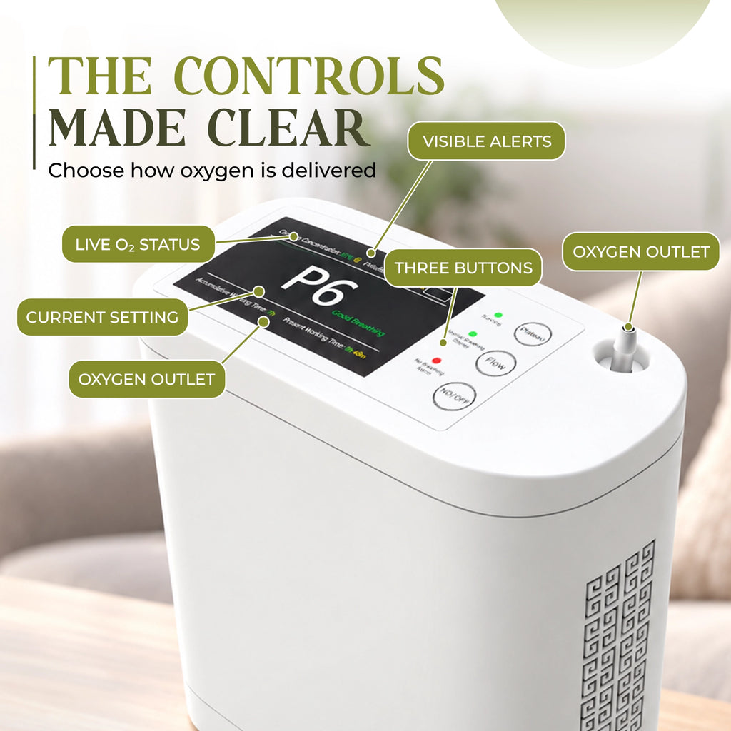 1–8L Portable Oxygen Concentrator for Home & Travel | Pulse + Constant + Continuous Flow | ≥90% O₂ Purity | Up to 24-Hours Battery Life