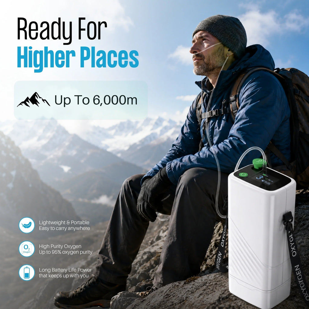Rechargeable 1-5L Portable Oxygen Concentrator | 95% Oxygen Purity | 6400mAh Li-ion Battery | Free Shipping