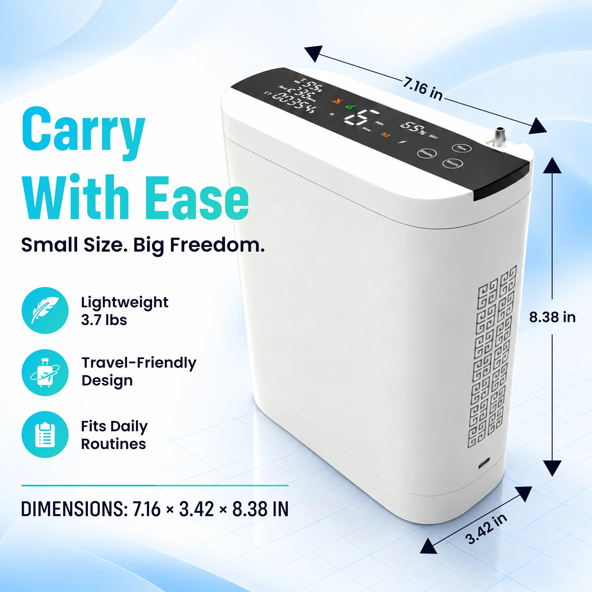 1-10L Portable Oxygen Concentrator for Home, Car & Travel | 90% ±6% O₂ Purity | Up to 12-Hour Battery Life