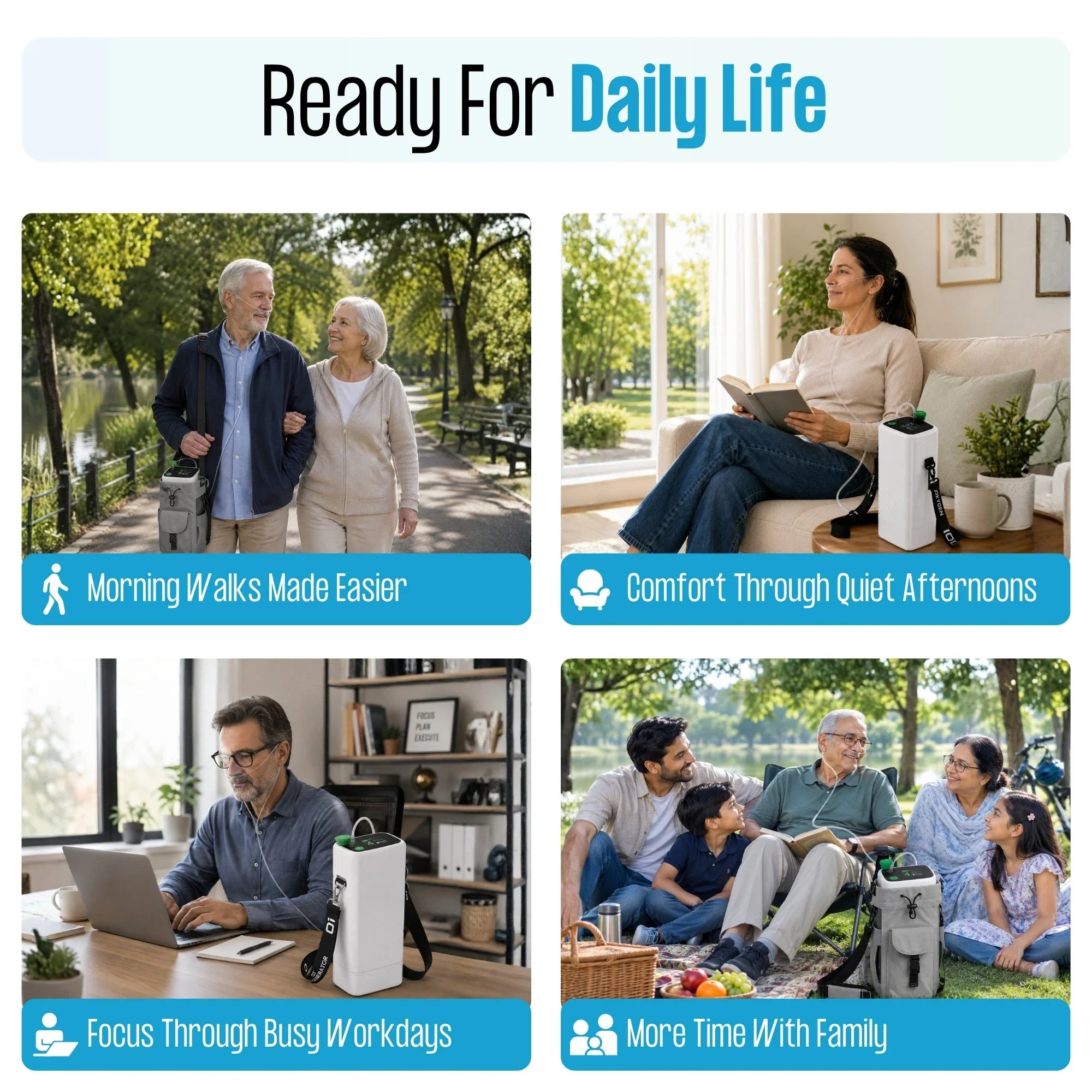 Rechargeable 1-5L Portable Oxygen Concentrator | 95% Oxygen Purity | 6400mAh Li-ion Battery | Free Shipping