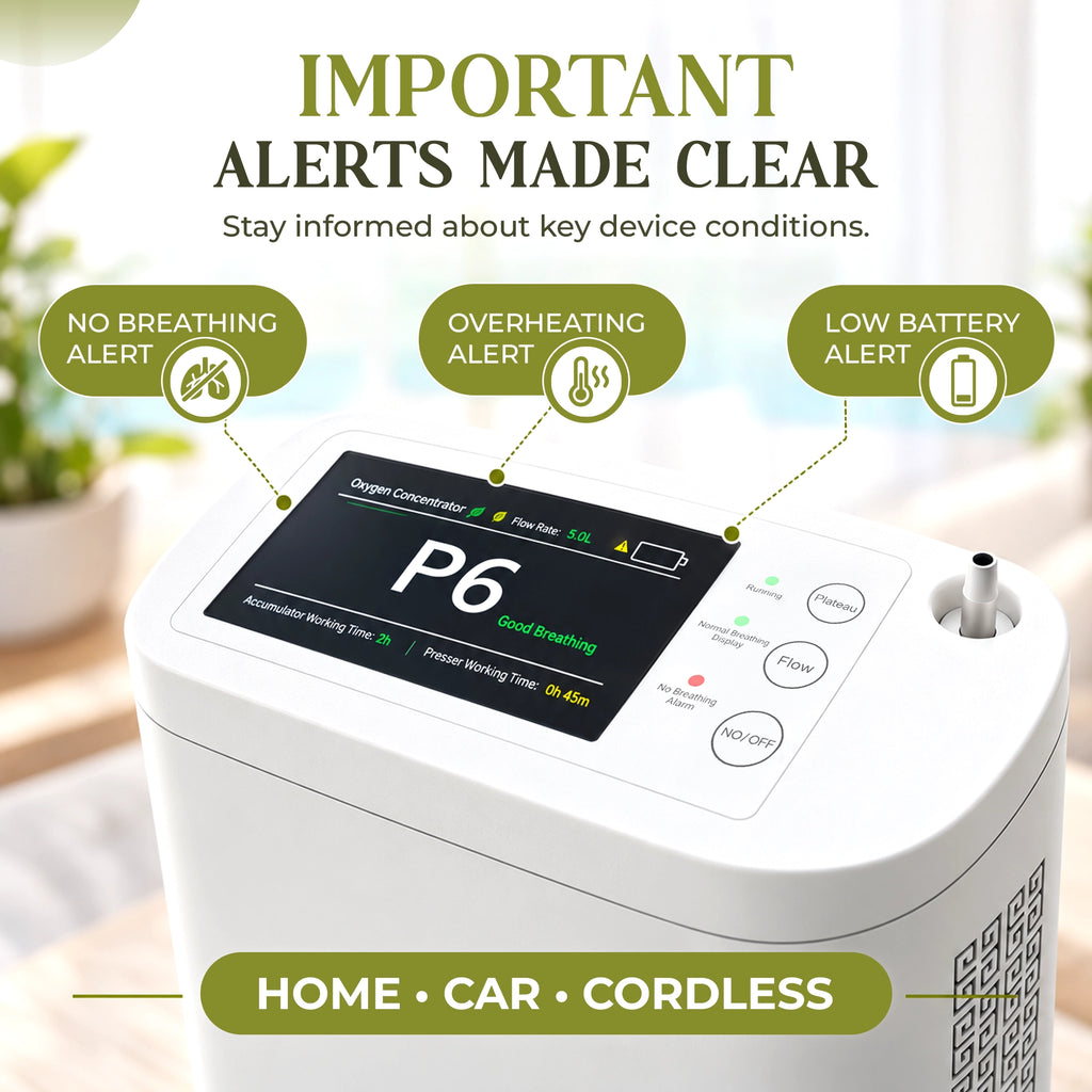 1–8L Portable Oxygen Concentrator for Home & Travel | Pulse + Constant + Continuous Flow | ≥90% O₂ Purity | Up to 24-Hours Battery Life
