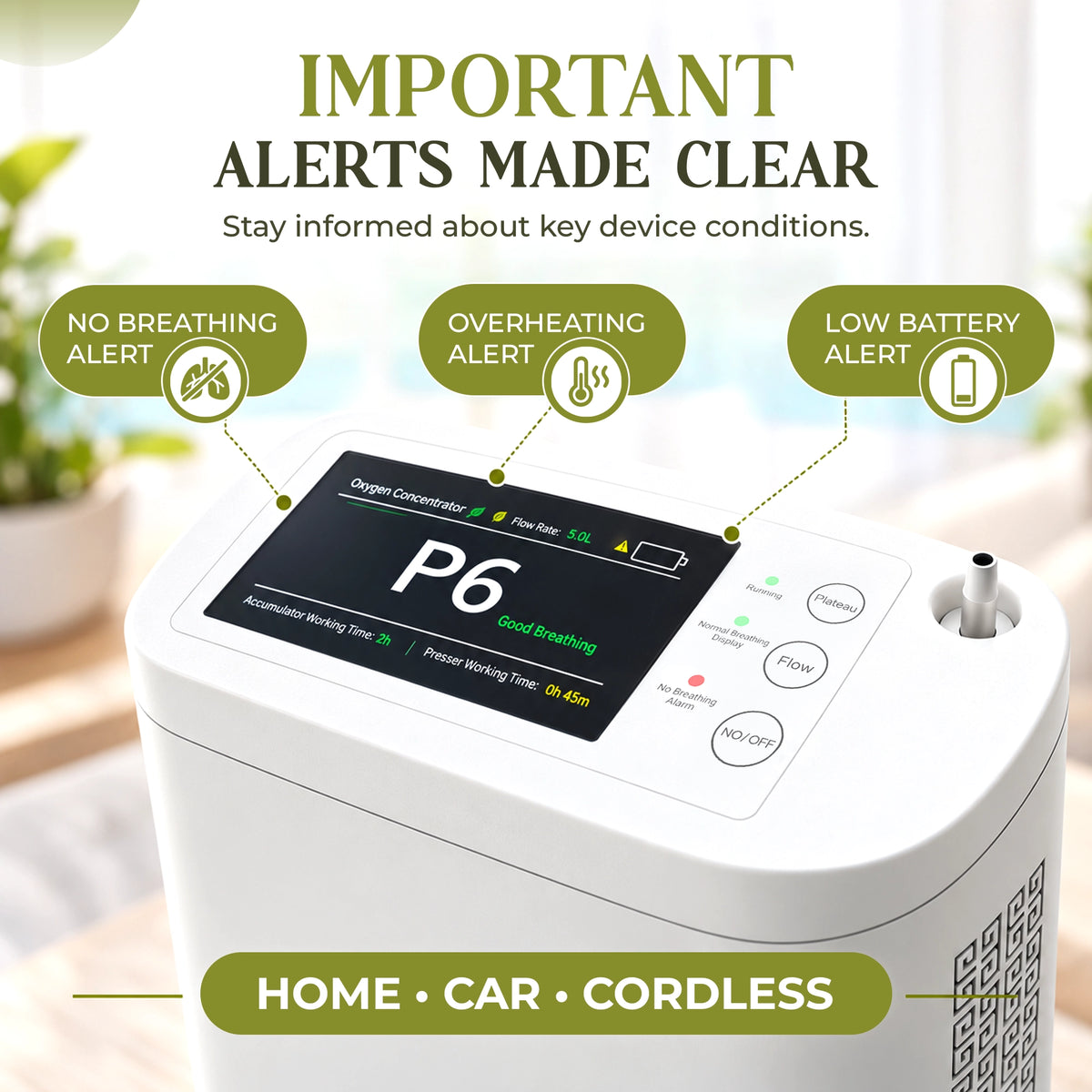 1–8L Portable Oxygen Concentrator for Home & Travel | Pulse + Constant + Continuous Flow | ≥90% O₂ Purity | Up to 24-Hours Battery Life