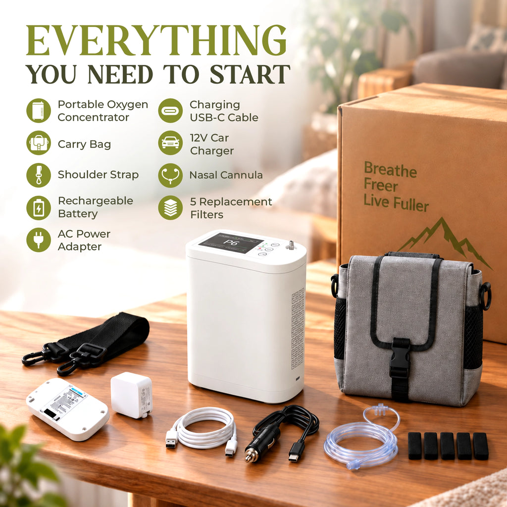 1–8L Portable Oxygen Concentrator for Home & Travel | Pulse + Constant + Continuous Flow | ≥90% O₂ Purity | Up to 24-Hours Battery Life