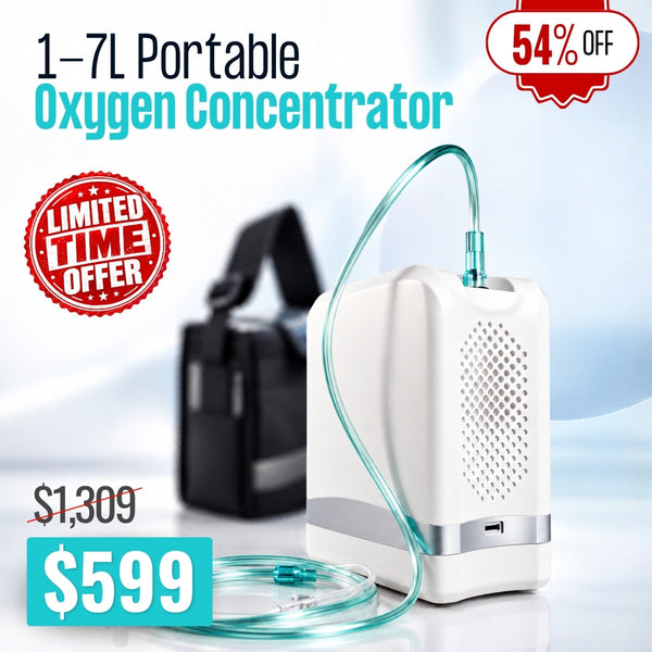 1–7L/Min Smart Portable Oxygen Concentrator | Up to 90% Purity | 10 Hours Battery | Only 3 lbs | Adjustable Flow | Free US Shipping