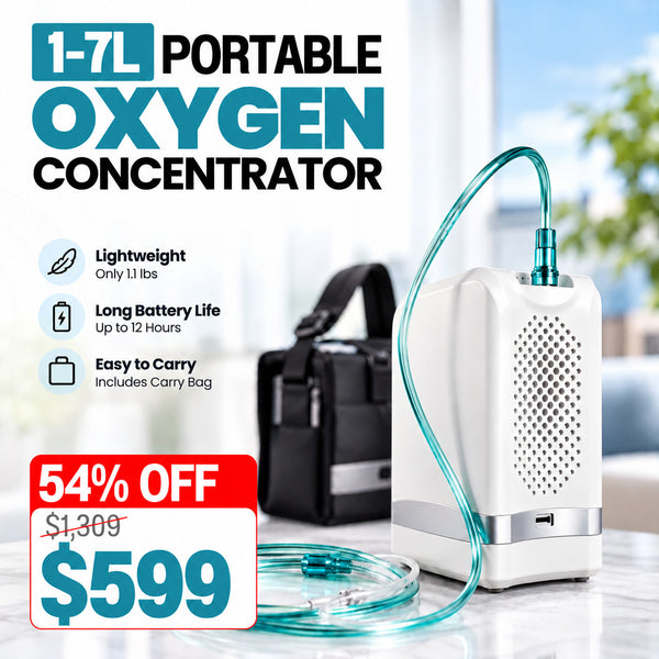 1–7L Smart Portable Oxygen Concentrator | Up to 90% Purity | 10 Hours Battery | Only 3 lbs | Adjustable Flow | Free US Shipping