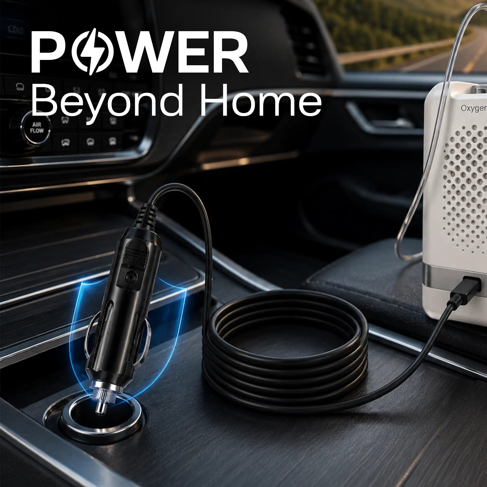 Car Charging Cable For 1-7L/Min Portable Oxygen Concentrator | 16.8V Vehicle Power Support