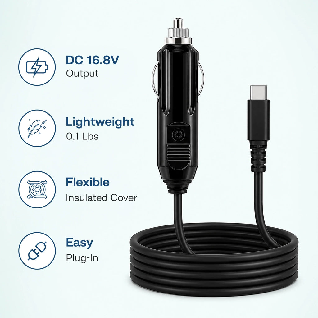 Car Charging Cable For 1-7L/Min Portable Oxygen Concentrator | 16.8V Vehicle Power Support